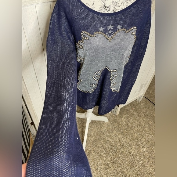Cecilia Prado Top Blue Metallic Silver Studded Light Sweater Size XL Anthro - Picture 2 of 4